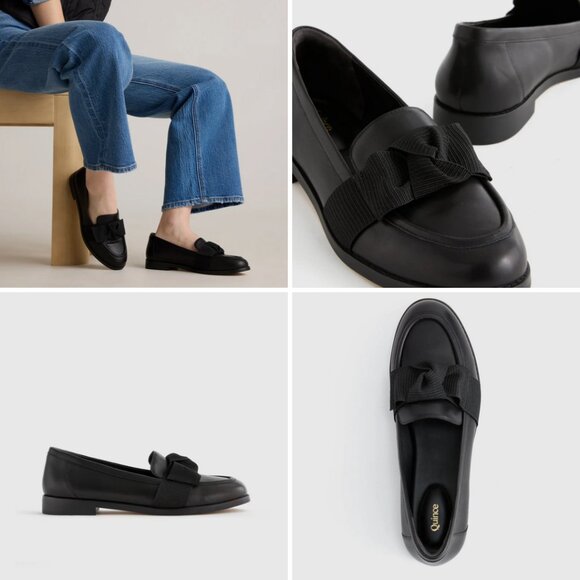 Quince Italian Leather Bow Penny Loafer Black Size 8 MSRP $90 New In Box Cowhide - Picture 3 of 15
